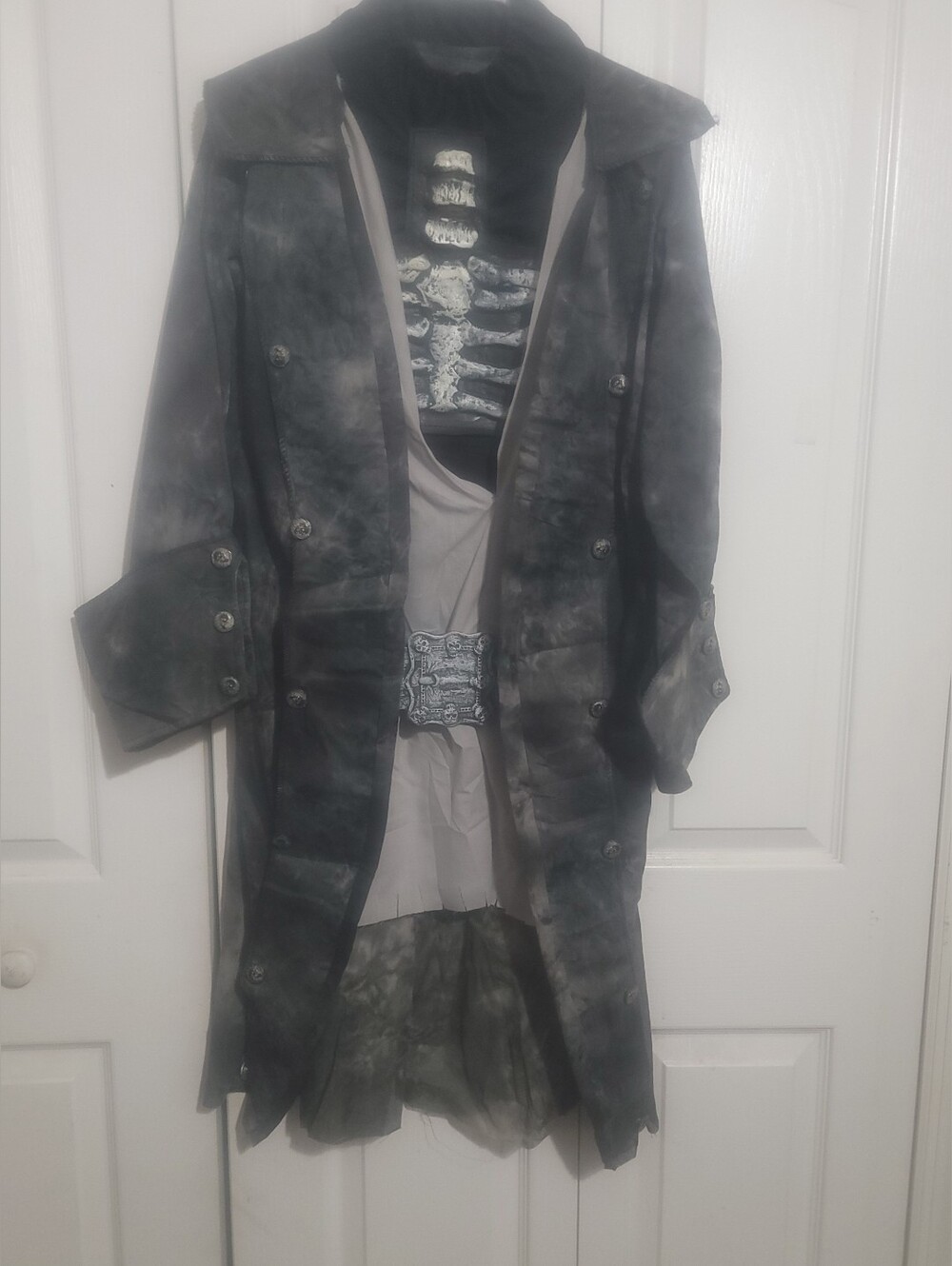 2015 Adult Skeleton Pirate Costume 5 Pc Full Head Skull Mask Hat Sword NWOT